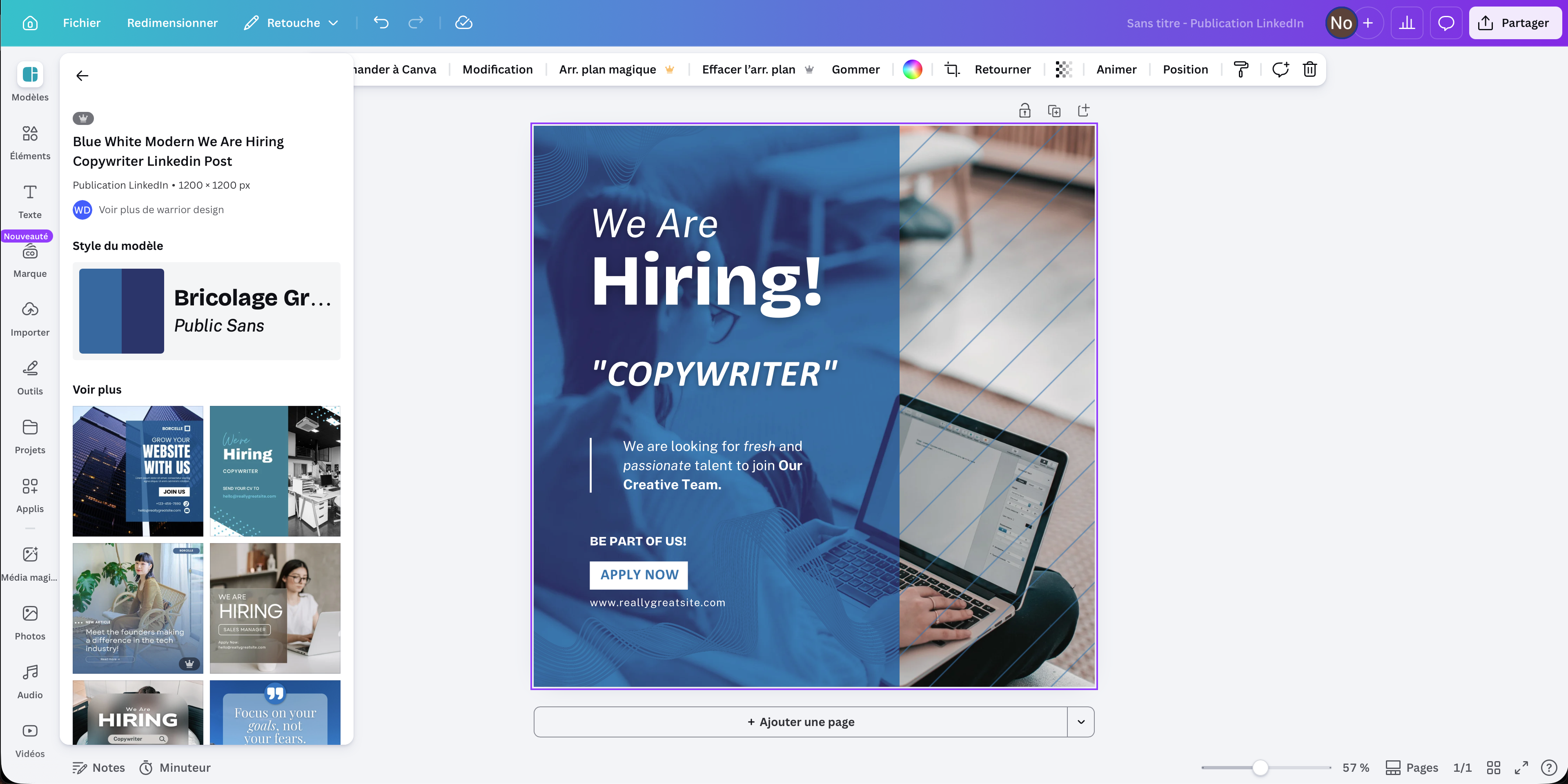 Canva carousel editor - template-based design with manual text entry