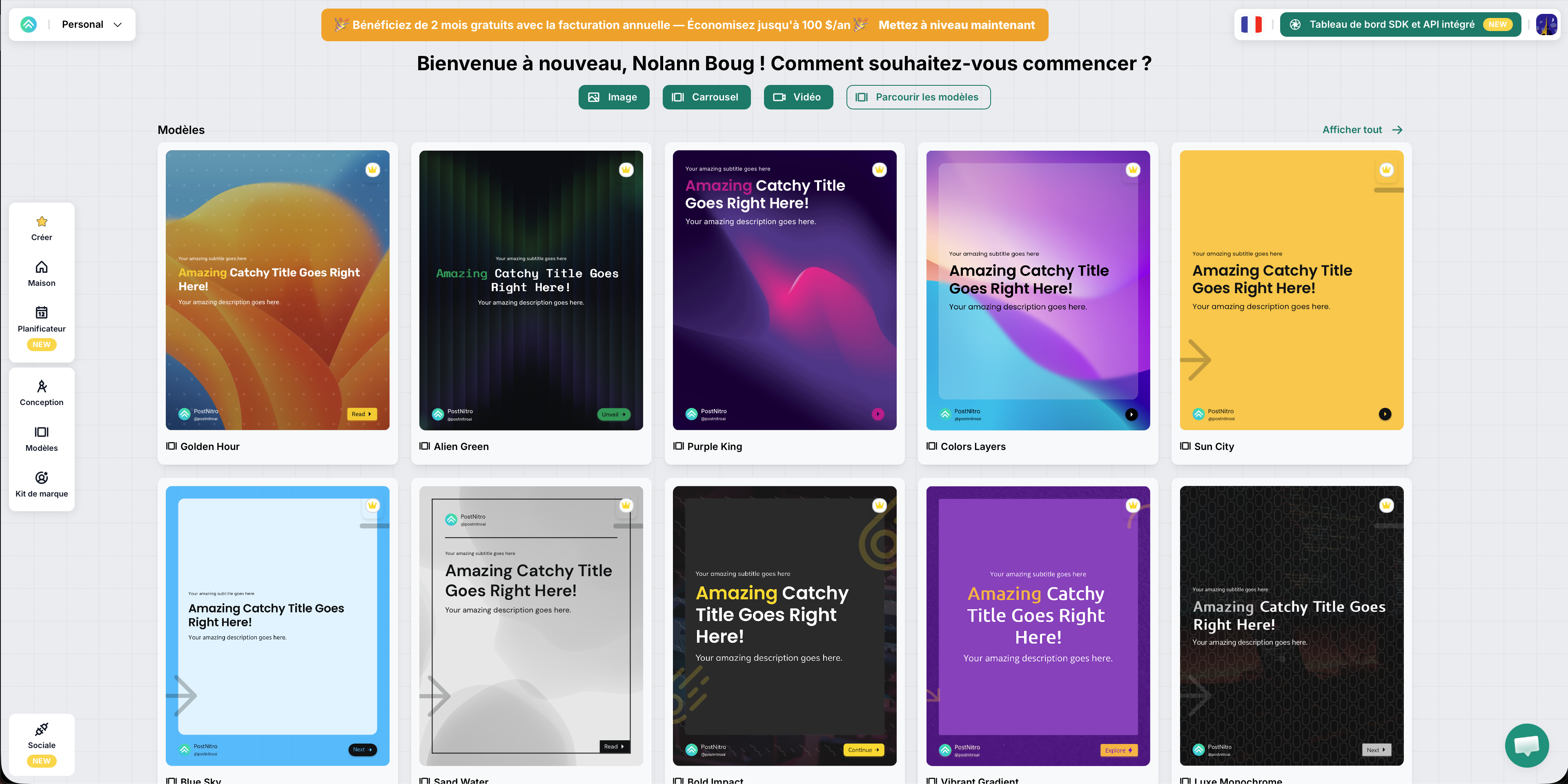 PostNitro interface - multi-platform AI carousel generation
