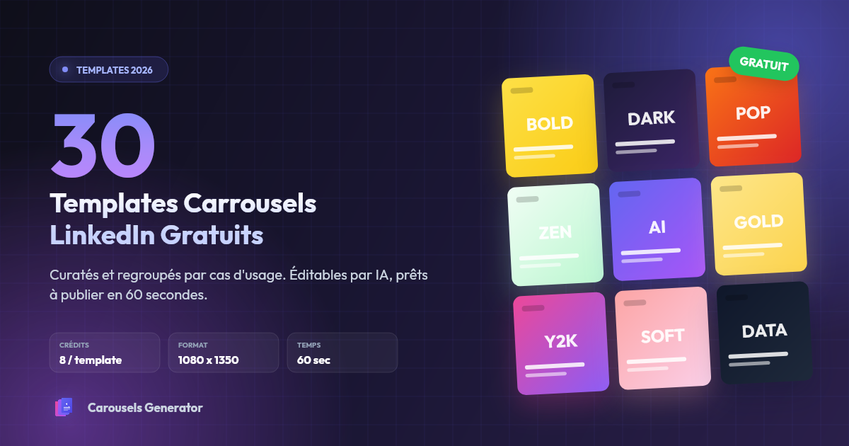 30 Templates Gratuits de Carrousels LinkedIn pour 2026 (Prêts en 60 Secondes)