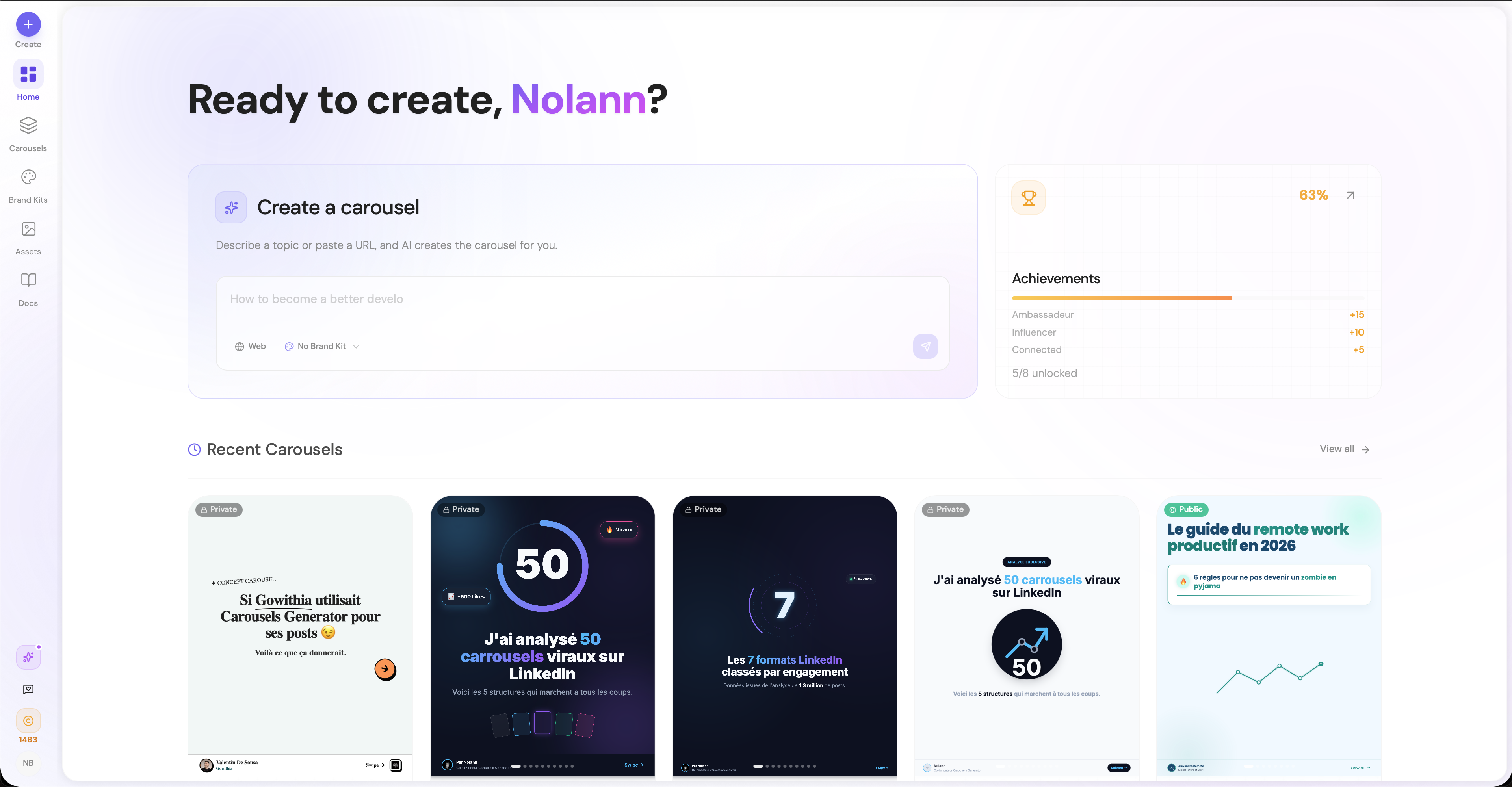 Carousels Generator dashboard - click New Carousel to start
