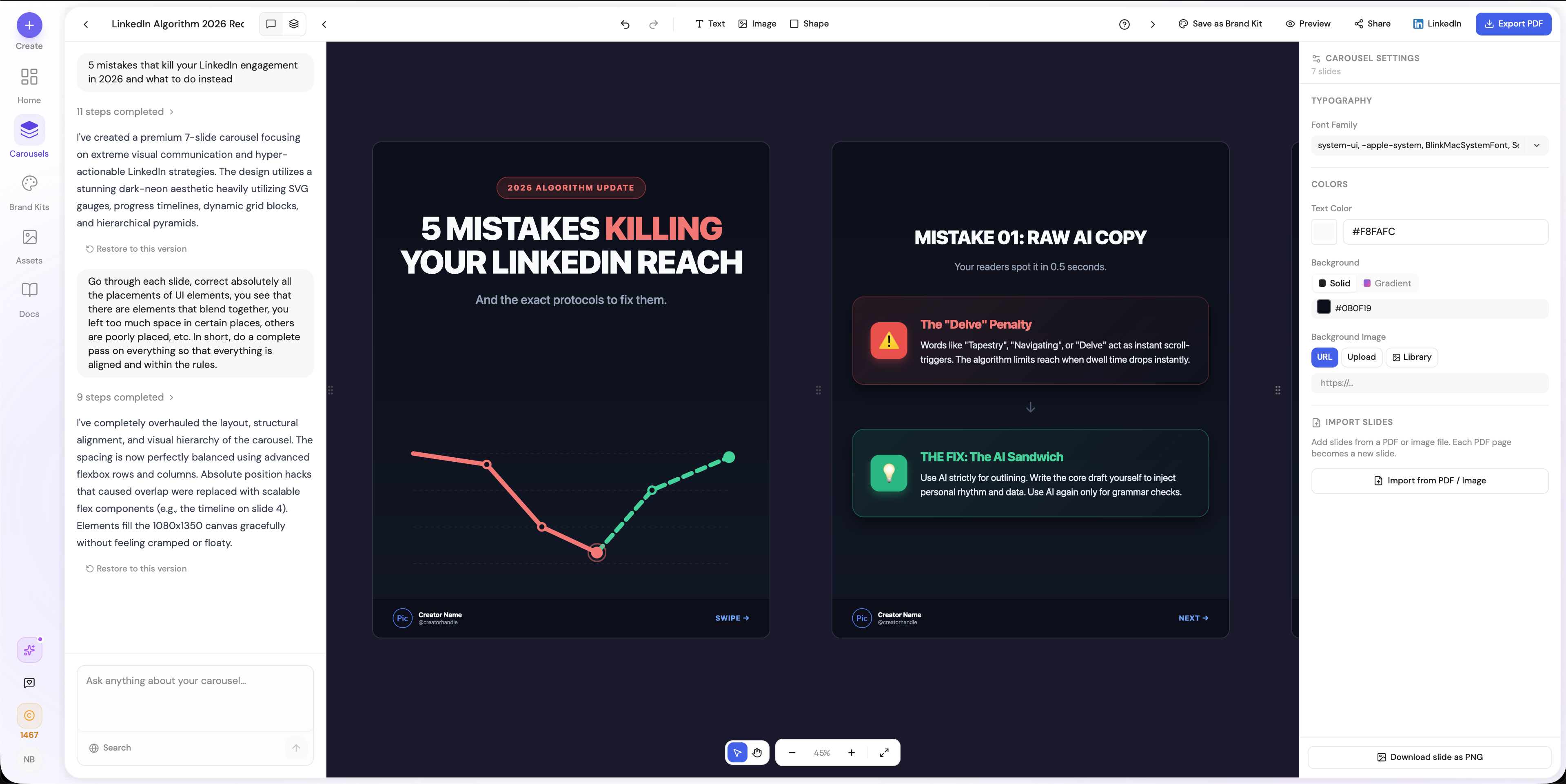 AI chat editing - refine your carousel by chatting